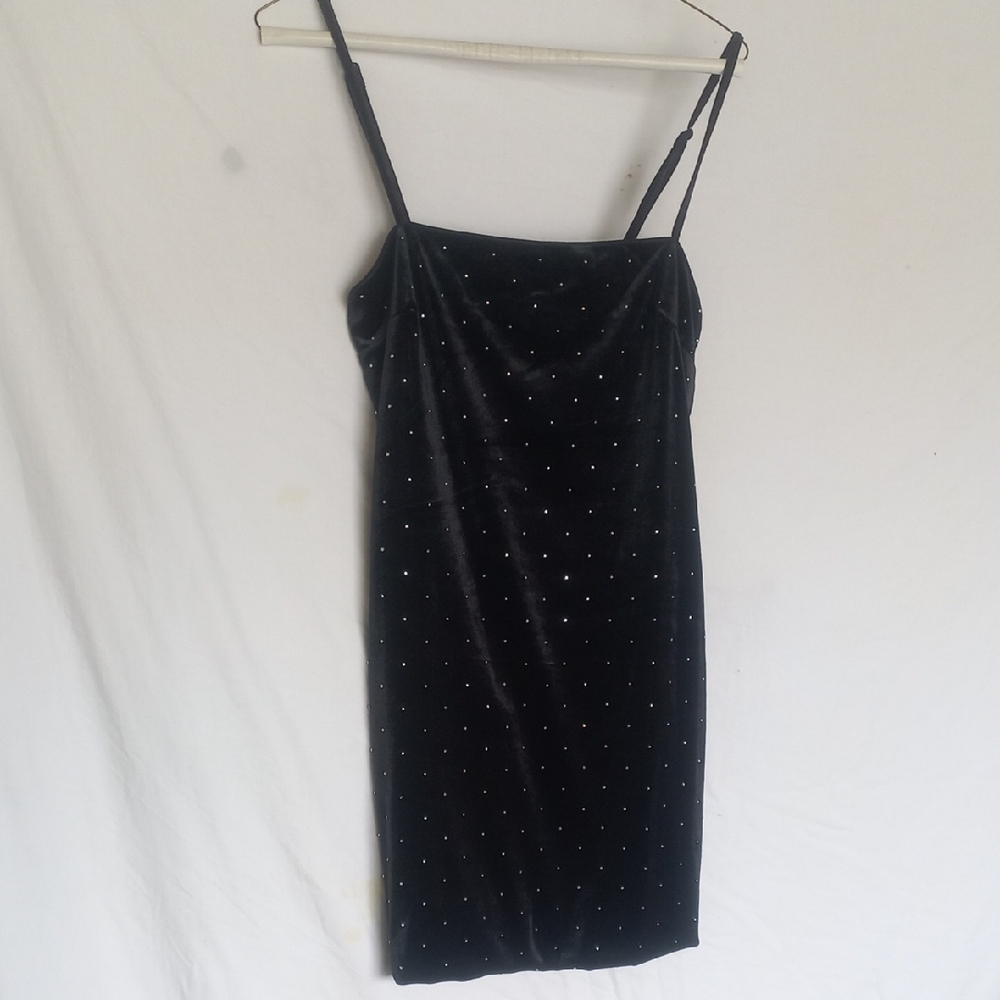 Forever 21 Black Velvet Mini Dress with Rhinestone Dots
